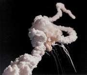 Explosion of the Space Shuttle Challenger.